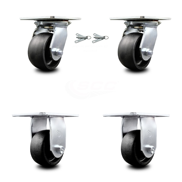 4 Inch Glass Filled Nylon Caster Set with Ball Bearing 2 Swivel Lock and 2 Rigid